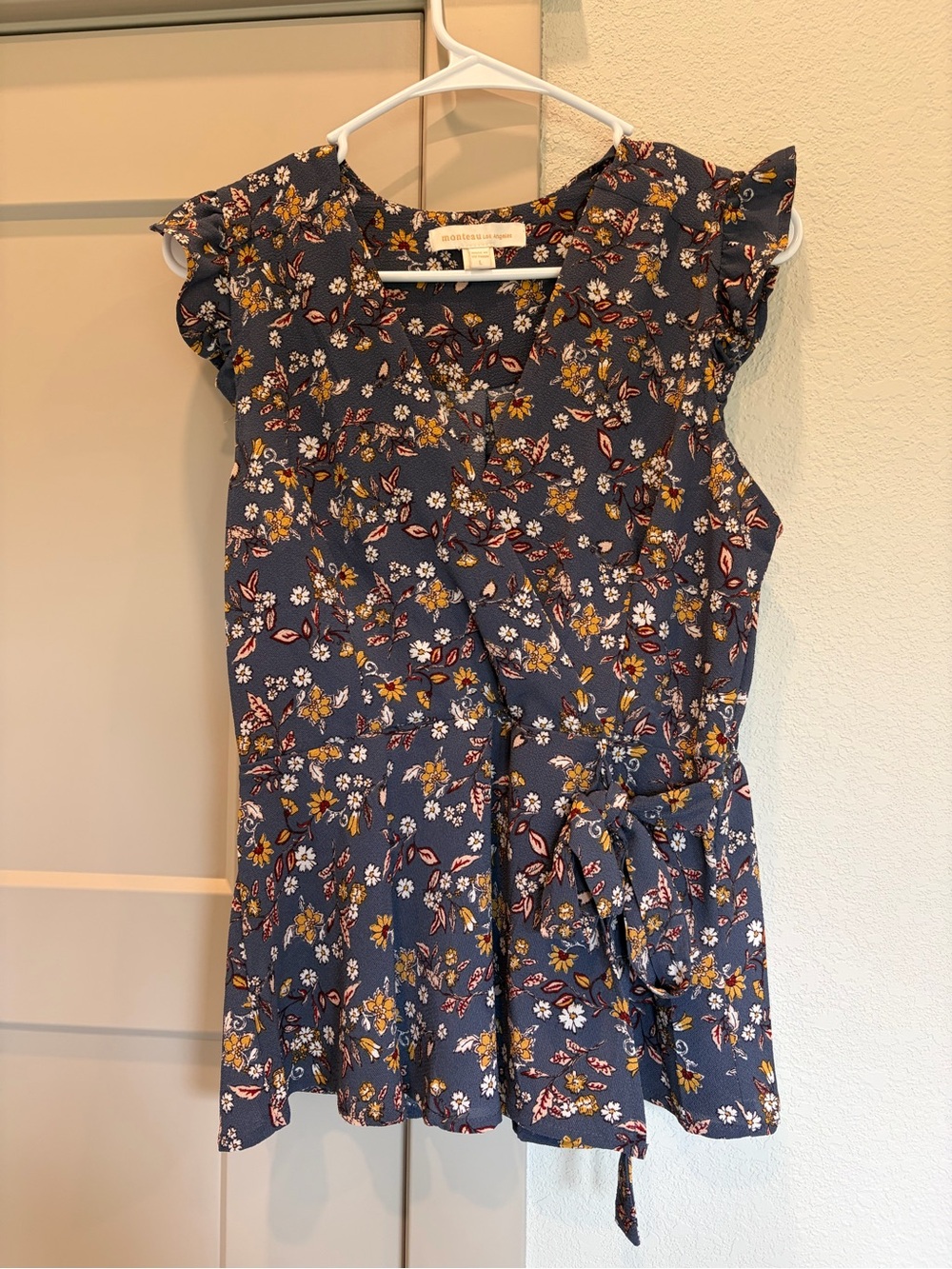 Monteau Navy Floral Tie-Waist Girls Dress